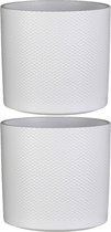 2x pots de fleurs en céramique blanche couleur relief pour plante d'intérieur H21,5 x P23 cm - cache-pots à l'intérieur