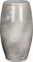 2x stuks bloemenvaas in kleur shiny lightgrey stone keramiek voor boeketten/takken/bloemen H50 x D30 cm- vazen binnen