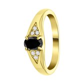 Lucardi Dames vintage ring met zwarte zirkonia – Maat 57 – 18mm - Ring - Cadeau - Staal goldplated - Goudkleurig