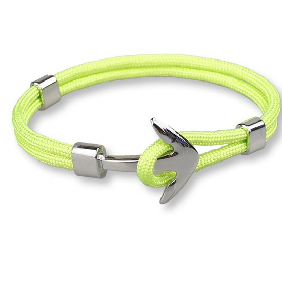 Kungu - Neon Groen - Zilveren Anker - Luxe rope armband voor heren en dames - Outdoor Milano line - Cadeau - Geschenk - Voor Man - Vrouw - Armbandje - Jewellery