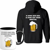 Geen bier maar een tarwe smoothie - Bier kleding cadeau - bierpakket kado idee - grappige bierglazen drank feest teksten en zinnen - Vest met mok - Dames - Zwart - Maat S