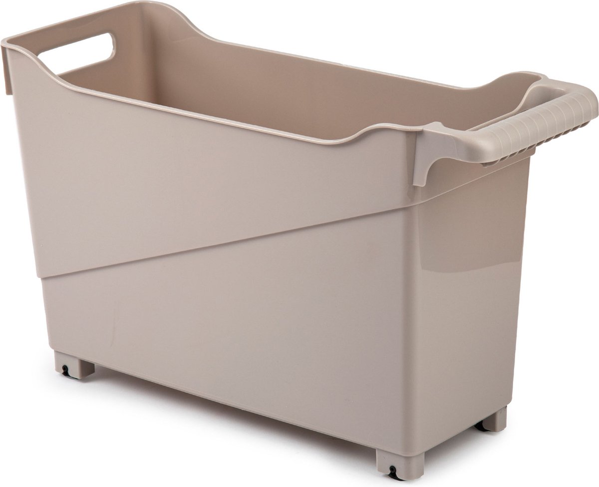 Kunststof trolley licht bruin op wieltjes L45 x B17 x H29 cm - Voorraad/opberg boxen/bakken