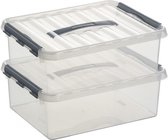 2x Sunware Q-Line opberg boxen/opbergdozen 12 liter 40 x 30 x 14 cm kunststof - A4 formaat opslagbox - Opbergbak kunststof transparant/rood
