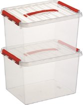 2x Sunware Q-Line opberg boxen/opbergdozen 22 liter 40 x 30 x 26 cm kunststof - opslagbox - Opbergbak kunststof transparant/rood