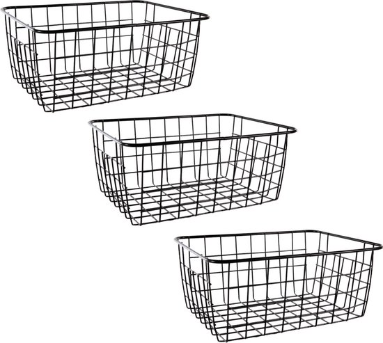 Set de 6 x paniers de rangement industriels noirs / corbeilles en fil 18 x 24 x 10 cm - Paniers de rangement panier à chaussettes - Paniers de Paniers de rangement de cuisine