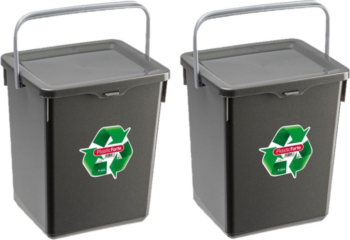 2x stuks opslagboxen/emmers kunststof met deksel antraciet 5 liter 20 x 17 x 23 cm - Bewaarbak