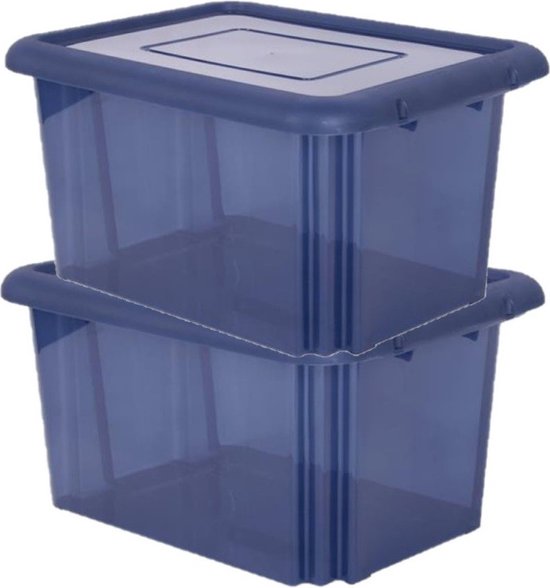4x pièces de boîtes de rangement/boîtes de rangement en plastique bleu  foncé 55 litres