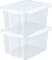 3x stuks kunststof opbergboxen/opbergdozen wit transparant L58 x B44 x H31 cm stapelbaar - Voorraad/opberg boxen/bakken met deksel