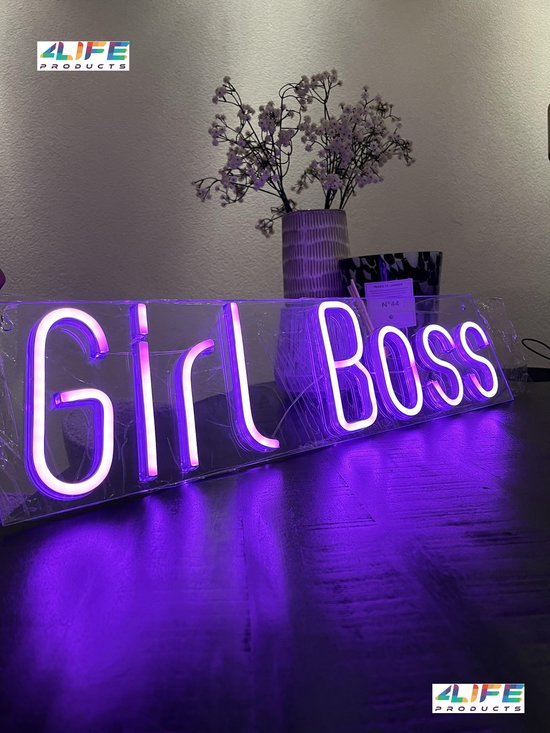 4LifeProducts - GIRL BOSS neon bord- neon verlichting - Neon lamp- Neon sign- Neon wandlamp- Party- LED sfeerlicht - Roze - Feestlicht - Vrijgezellenfeest - Tiktok achtergrond - YouTube achtergrond - Verjaardag - Sfeerlicht