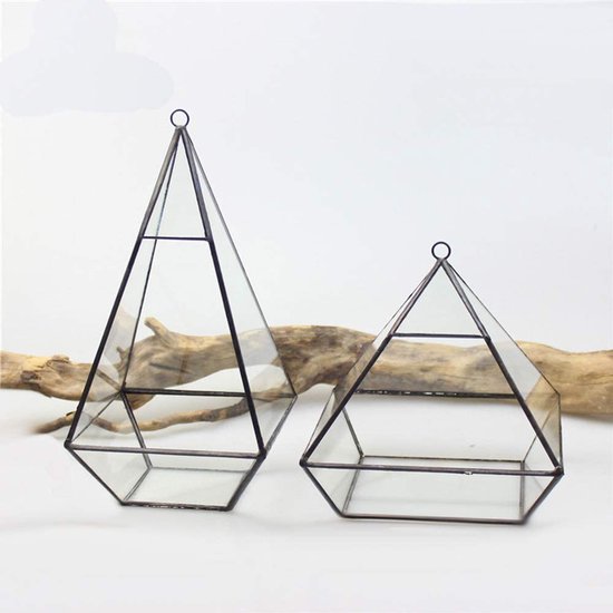 FengCan Geometrisch Terrarium Huisvorm - Modern Glazen Display Voor Planten En Decoratie (Zwart)