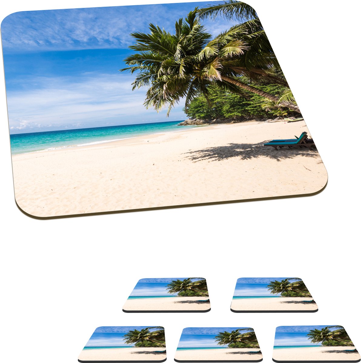 Onderzetters voor glazen - Strand - Tropisch - Zee - 10x10 cm - Glasonderzetters - 6 stuks