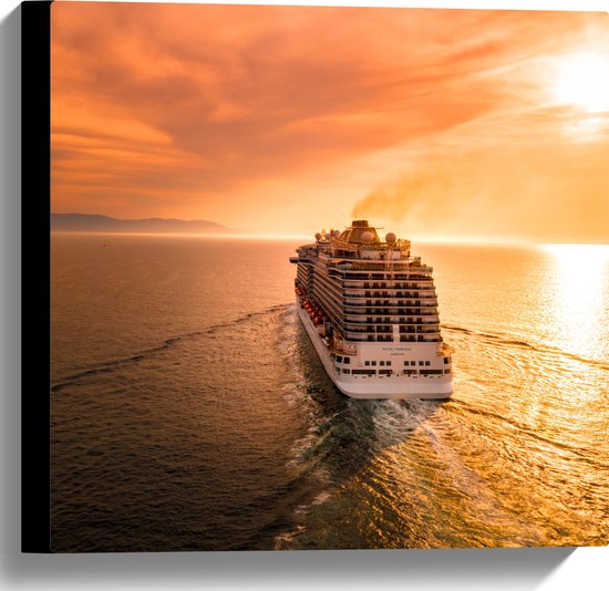 WallClassics - Toile - Bateau de Croisière sur Water au Doux Coucher de Soleil - 40x40 cm Photo sur Toile Peinture (Décoration murale sur Toile)