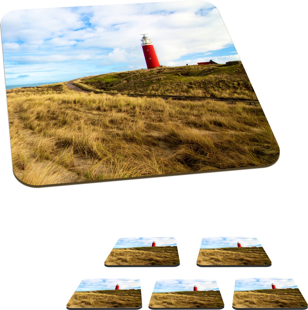 Onderzetters voor glazen - Strand - Vuurtoren - Wolken - 10x10 cm - Glasonderzetters - 6 stuks