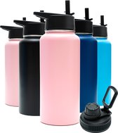 Bouteille isotherme - Pink pastel - 1 litre - Bouchon Extra avec paille et bec verseur - Bouteille d'eau avec paille - Bouteille isotherme - Sans BPA - Étanche