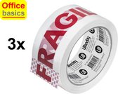 3 x Tape "FRAGILE" - 50 mm x 66 m - rouge/blanc