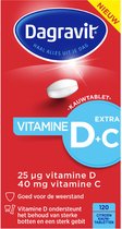 Dagravit Vitamine D3 25µg hooggedoseerd met Vitamine C - Vitamine C is goed voor de weerstand en Vitamine D ondersteunt het behoud van botten en gebit - 120 kauwtabletten