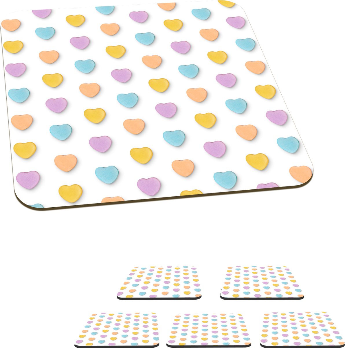 Onderzetters voor glazen - Pastel - Patroon - Hart - 10x10 cm - Glasonderzetters - 6 stuks