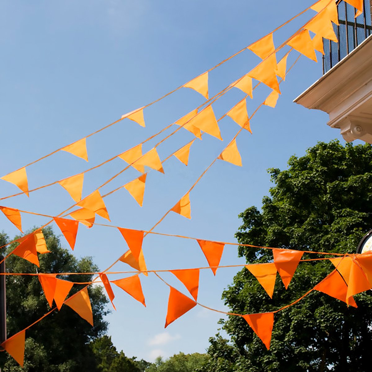 Oranje Slingers Vlaggenlijn Oranje Feest Artikelen Koningsdag EK WK Oranje Versiering Oranje Vlaggetjes 100 Meter — afbeelding 3