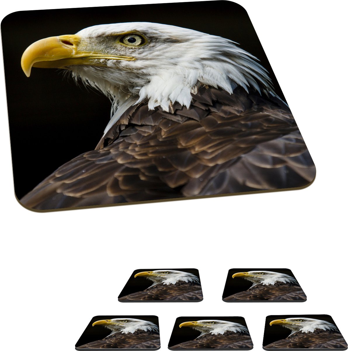 Onderzetters voor glazen - Adelaar - Vogel - Geel - 10x10 cm - Glasonderzetters - 6 stuks