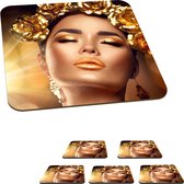 Sous-verres pour verres - Femme - Roses - Or - 10x10 cm - Sous-verres - 6 pièces