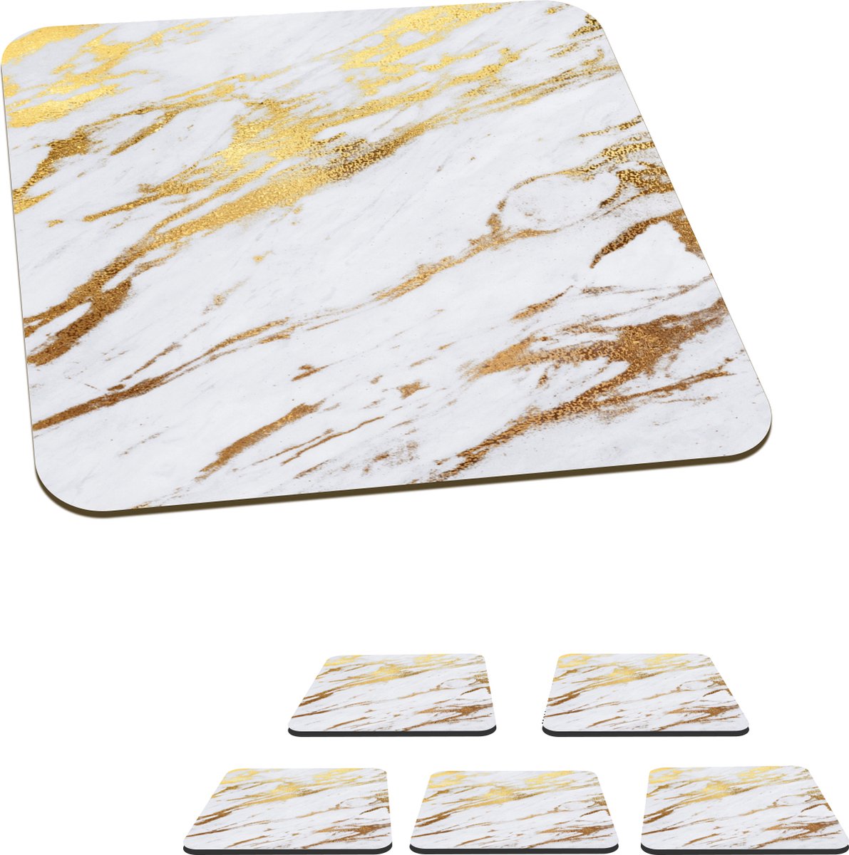 Onderzetters voor glazen - Marmer - Wit - Goud - 10x10 cm - Glasonderzetters - 6 stuks