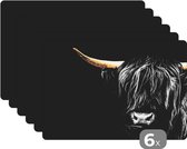 Placemat - Placemats kunststof - Schotse hooglander - Koeien - Hoorn - Goud - 45x30 cm - 6 stuks - Hittebestendig - Anti-Slip - Onderlegger - Afneembaar
