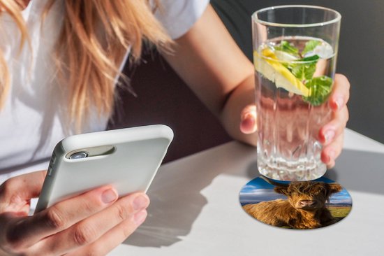 Sous-verres pour verres - Rond - Highlander écossais - Clair - Naturel - 10x10 cm - Sous-verres en verre - 6 pièces