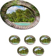 Onderzetters voor glazen - Rond - Doorkijk - Palm - Tropisch - Strand - zee - 10x10 cm - Glasonderzetters - 6 stuks