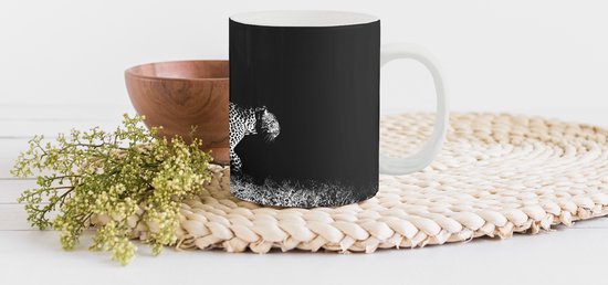 Mug - Mug à Café - Animaux Sauvages - Léopard - Herbe - Zwart - Wit - Mugs - 350 ML - Tasse - Mugs à Café - Mug à Thé