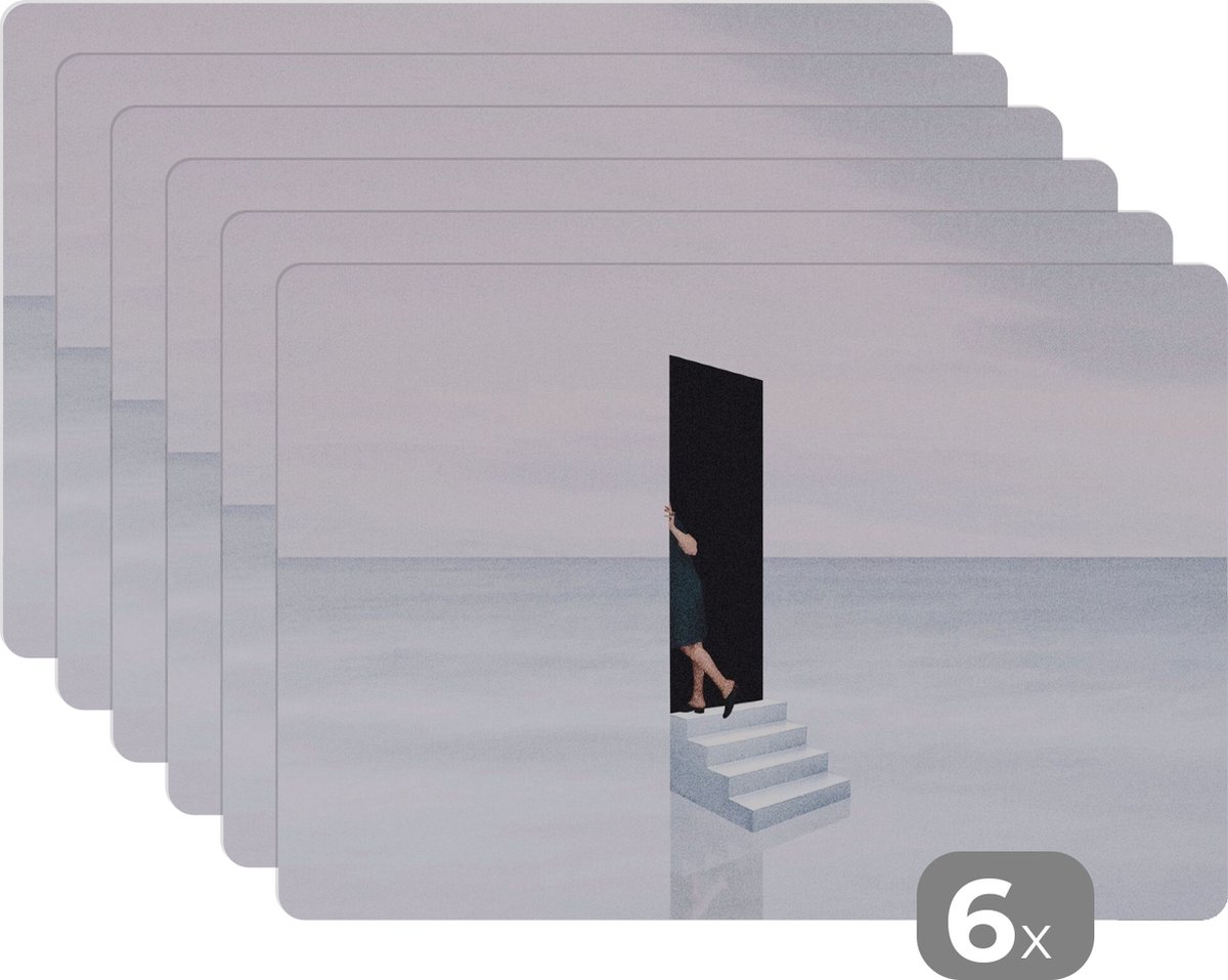 Placemat - Vrouw - Deur - Abstract - Retro - Tafel - Placemats - 45x30 cm - 6 stuks