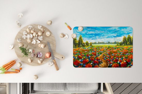 Set de Table - Napperons en Plastique - Peinture - Peinture à l'Huile - Fleurs - Nature - 45x30 cm - 6 Pièces - Résistant à la Chaleur - Antidérapant - Pad - Amovible