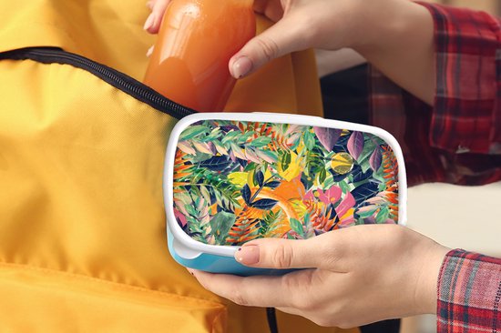 Lunch box Blauw - Lunch box - Boîte à pain - Fleurs - Jungle - Tropical - 18x12x6 cm - Enfants - Garçon