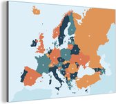 Décoration murale Métal - Peinture Aluminium Industriel - Carte - Europe - Oranje - 60x40 cm - Dibond - Photo sur aluminium - Décoration murale industrielle - Pour le salon/chambre