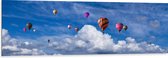 WallClassics - Dibond - Gropeje Luchtballonnen bij Witte Wolken - 150x50 cm Foto op Aluminium (Wanddecoratie van metaal)