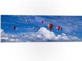 WallClassics - PVC Schuimplaat - Gropeje Luchtballonnen bij Witte Wolken - 90x30 cm Foto op PVC Schuimplaat (Met Ophangsysteem)