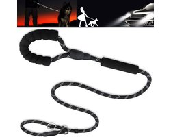 Hondenriem 15-30kg - Sliplijn hond REFLECTEREND 2m, Ø 1.2cm - Jachtlijn 2 Ergonomische handvaten - Dubbel stop