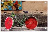 WallClassics - Tuinposter – Fiets met Watermeloen Wielen - 60x40 cm Foto op Tuinposter  (wanddecoratie voor buiten en binnen)