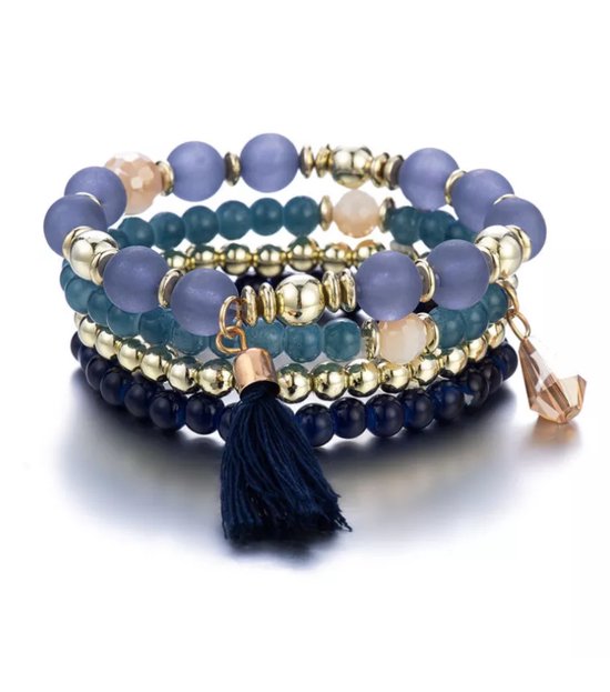 4-delige boho-armband met meerdere lagen gouden kralen, boho-armband