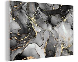 Wanddecoratie Metaal - Aluminium Schilderij Industrieel - Marmer - Zwart - Goud - Grijs - 90x60 cm - Dibond - Foto op aluminium - Industriële muurdecoratie - Voor de woonkamer/slaapkamer
