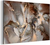 Wanddecoratie Metaal - Aluminium Schilderij Industrieel - Grijs - Goud - Marmer - Marmerlook - 120x80 cm - Dibond - Foto op aluminium - Industriële muurdecoratie - Voor de woonkamer/slaapkamer