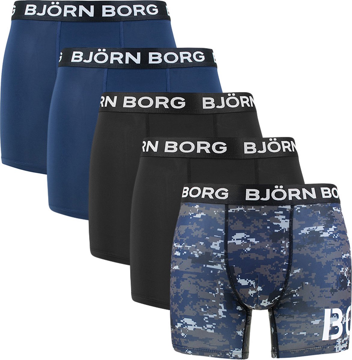 Björn Borg performance 5P boxers camo blauw & zwart - L