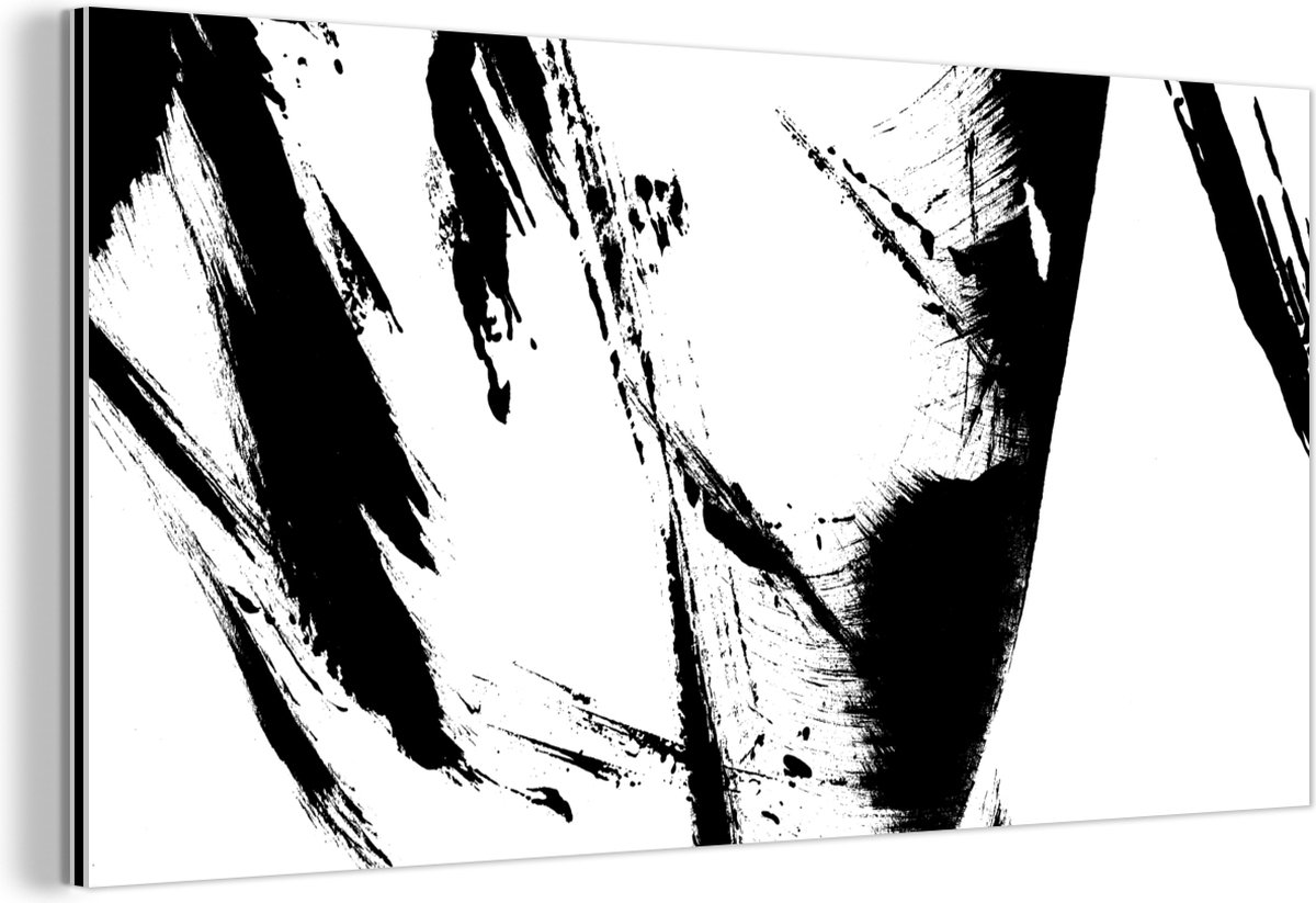 Wanddecoratie Metaal - Aluminium Schilderij Industrieel - Verf - Zwart - Abstract - 160x80 cm - Dibond - Foto op aluminium - Industriële muurdecoratie - Voor de woonkamer/slaapkamer