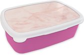 Broodtrommel Roze - Lunchbox - Brooddoos - Marmer - Roze - Lijn - 18x12x6 cm - Kinderen - Meisje