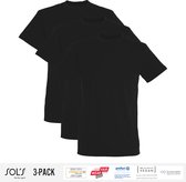 3 Pack Sol's Heren T-Shirt 100% biologisch katoen Ronde hals Zwart Maat XL