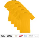 5 Pack Sol's Jongens/Meisjes T-Shirt 100% biologisch katoen Ronde hals Geel Maat 142/152 (11-12 Jaar)