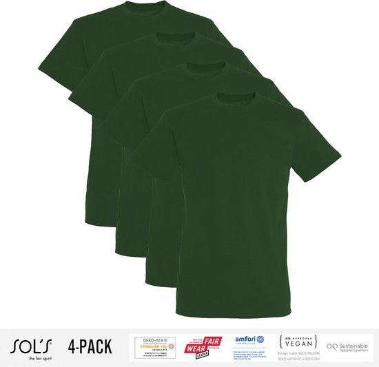 4 Pack Sol's Heren T-Shirt 100% biologisch katoen Ronde hals Bottle Groen Maat M