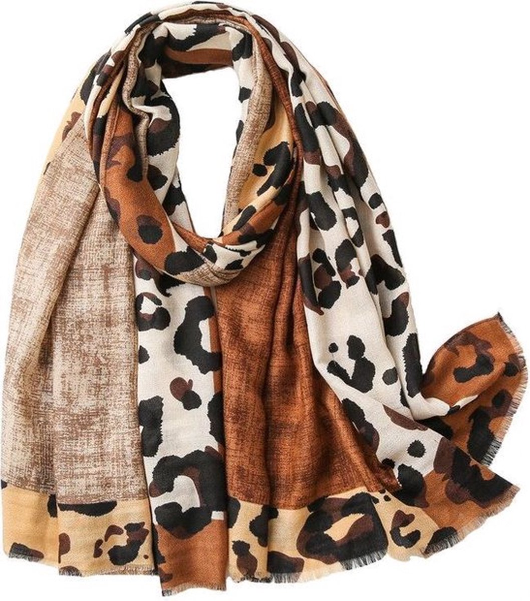 Leopard Sjaal | Cognac Luipaard | Katoen / Polyester | 180 x 90 cm