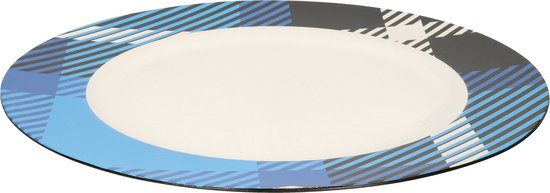 Bord - kunststof - wit/blauw motief - herbruikbaar - 33 cm