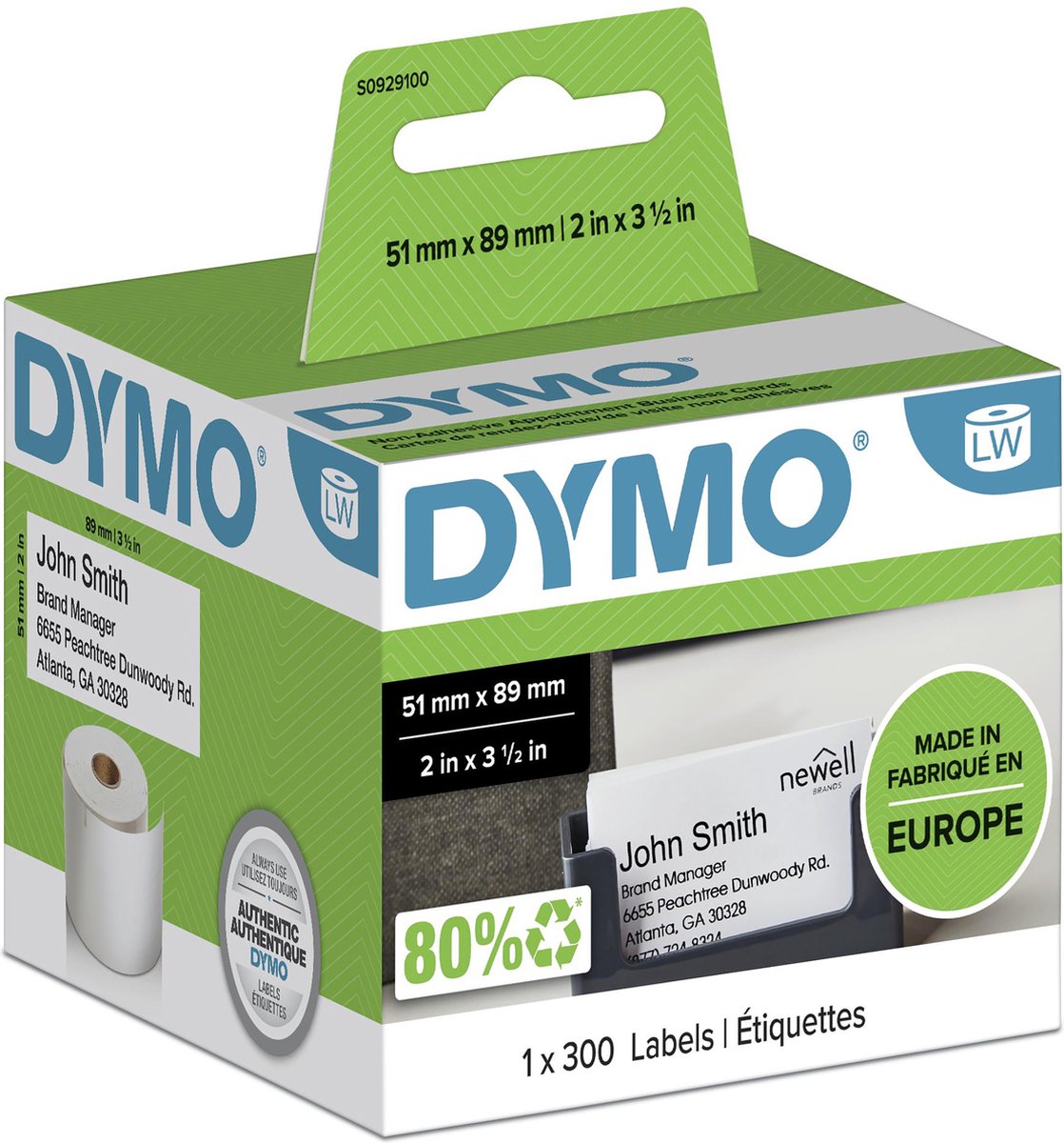 DYMO originele LabelWriter Afspraak-/naambadgekaartjes (niet-zelfklevend) | 51 mm x 89 mm | 300 labels | voor LabelWriter-labelmakers