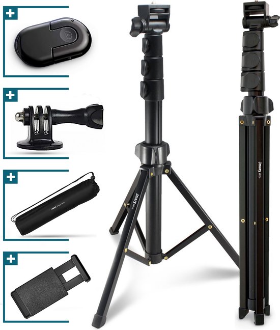 Selfie stick / telescopisch statief met telefoonhouder - 1.75m - Zwart